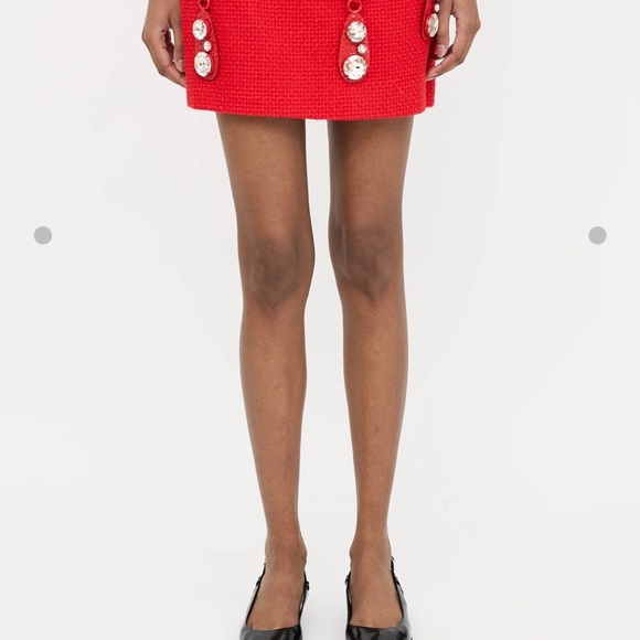 AREA size 2 Wool NWOT Red Embellished Mini Skirt with large crystal hooks - Picture 8 of 15